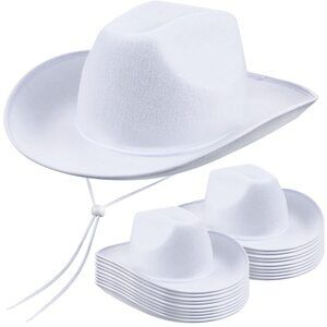 2572 18 Pack White Cowboy Hats Bulk Western Plain Hat